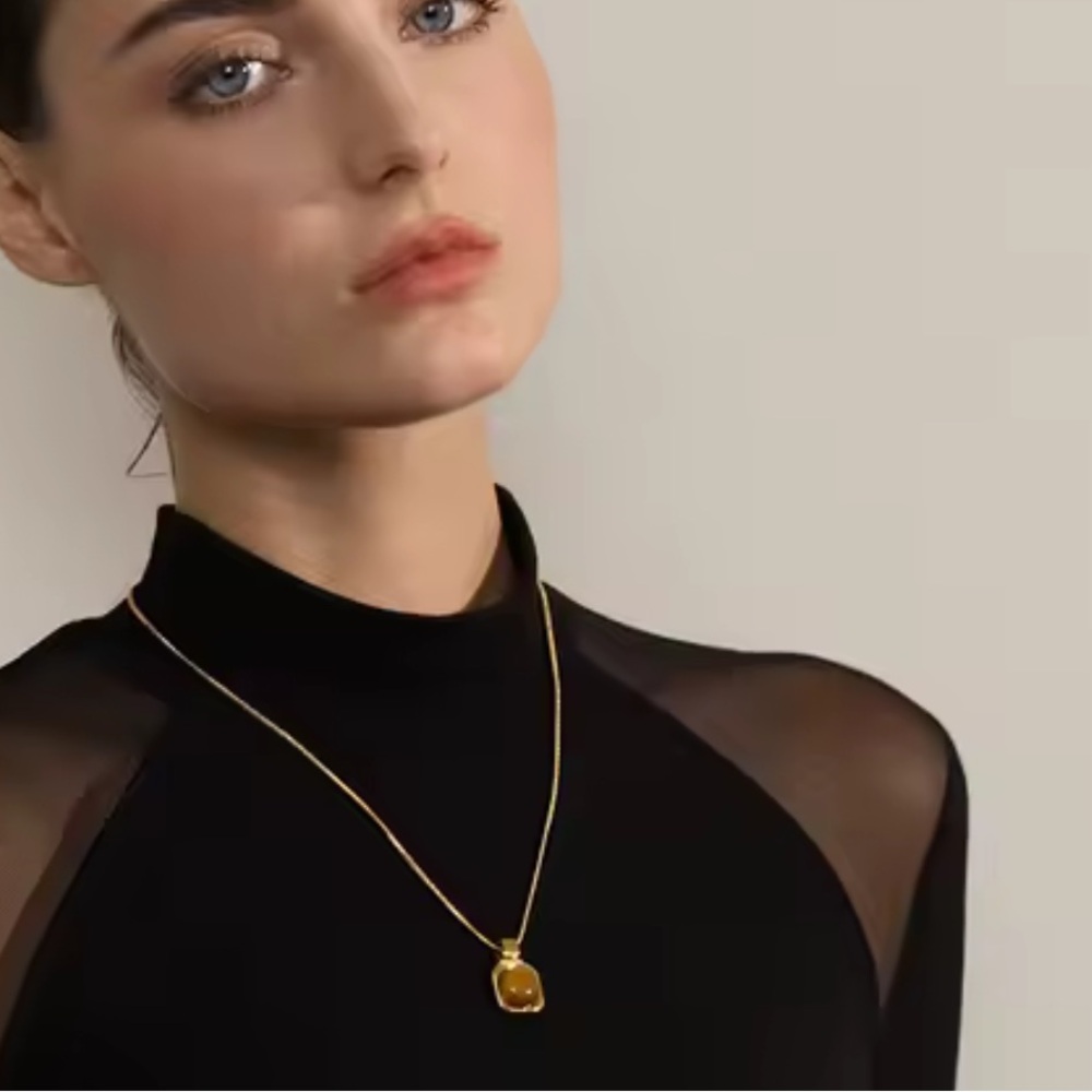 Natural Tiger Stone Square Pendant Necklace - Picture 4 of 13